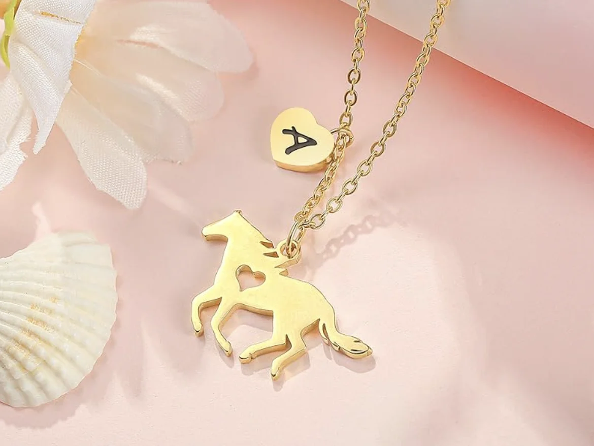 Children and Girls Easter Gift, Exquisite Heart shaped 26 Letter Necklace Horse Jewelry for Girls and Ladies Horse Enthusiasts