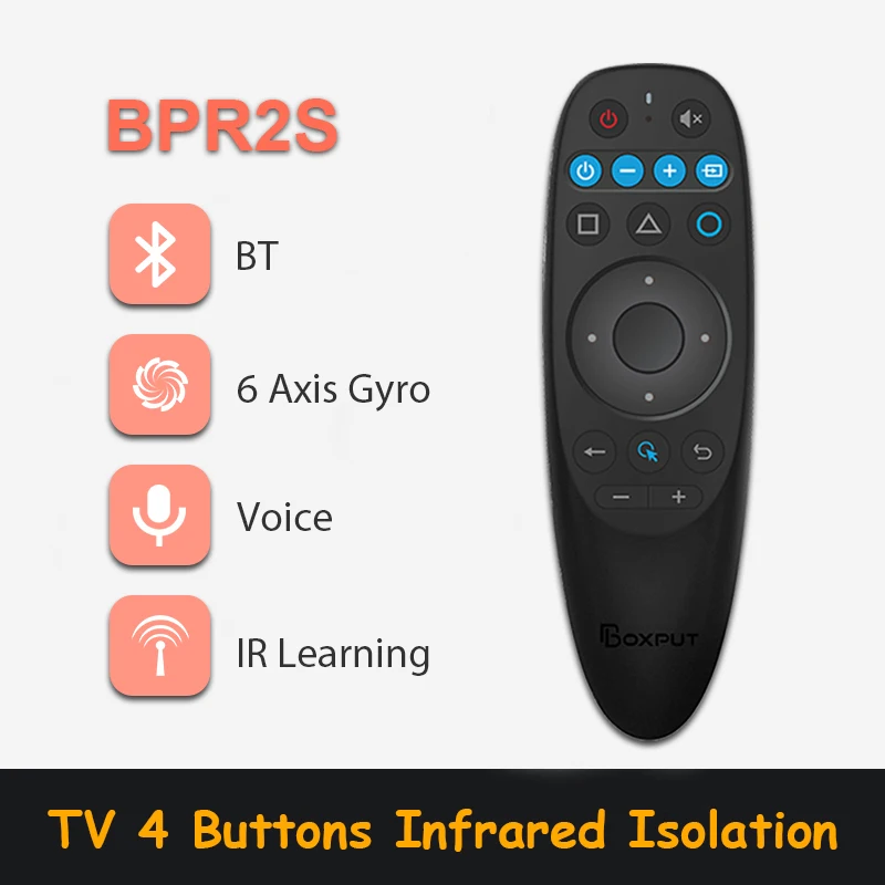 BPR2S BT Air Mouse Voice IR Learning Function TV 4 Keys IR Isolation Wireless Remote Controller Gyroscope For Android TV Box PC