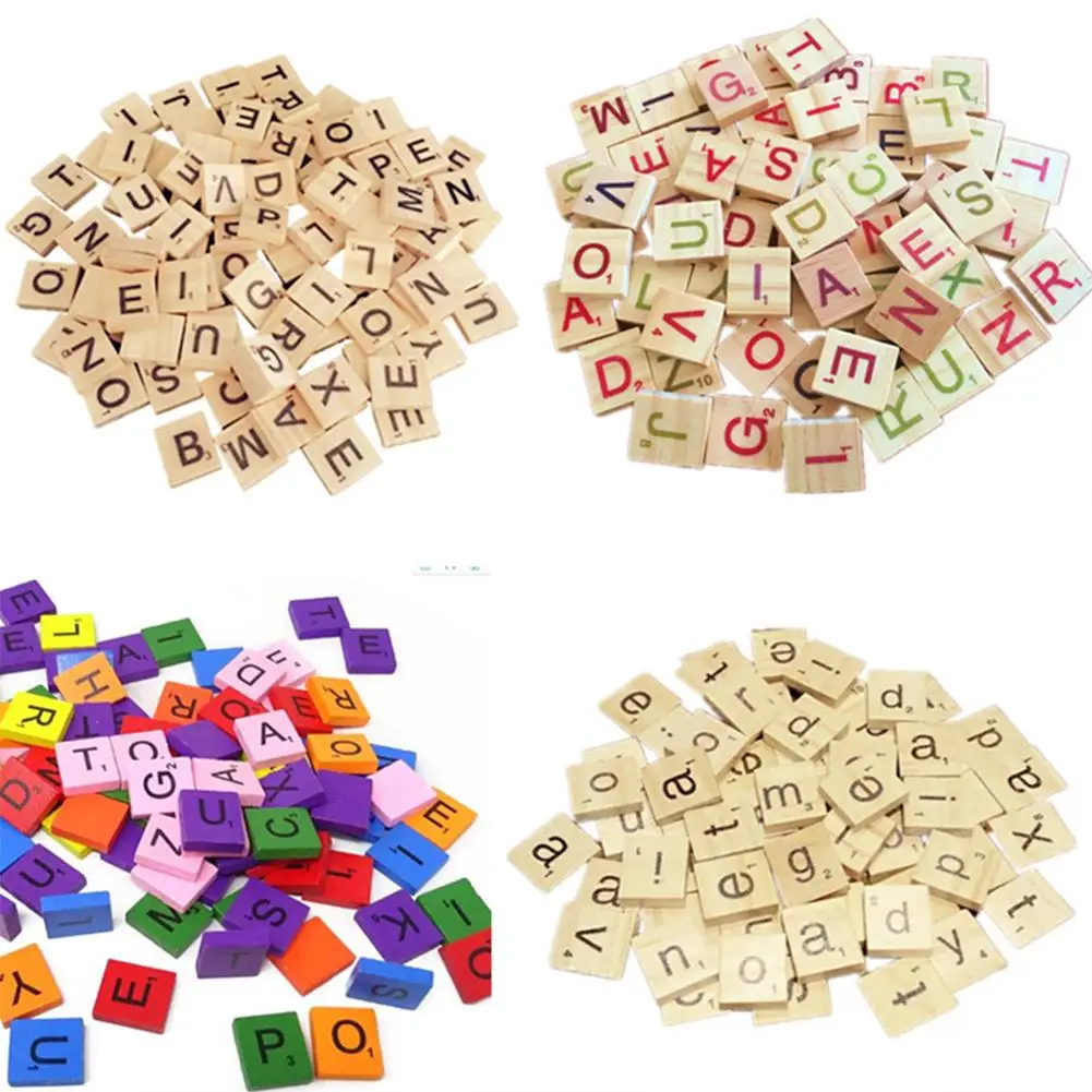 100Pcs Wood Tiles Letter Alphabet Craft Wooden Decorations for Home Event Wedding Party DIY Christmas Ornaments Digital Puzzles