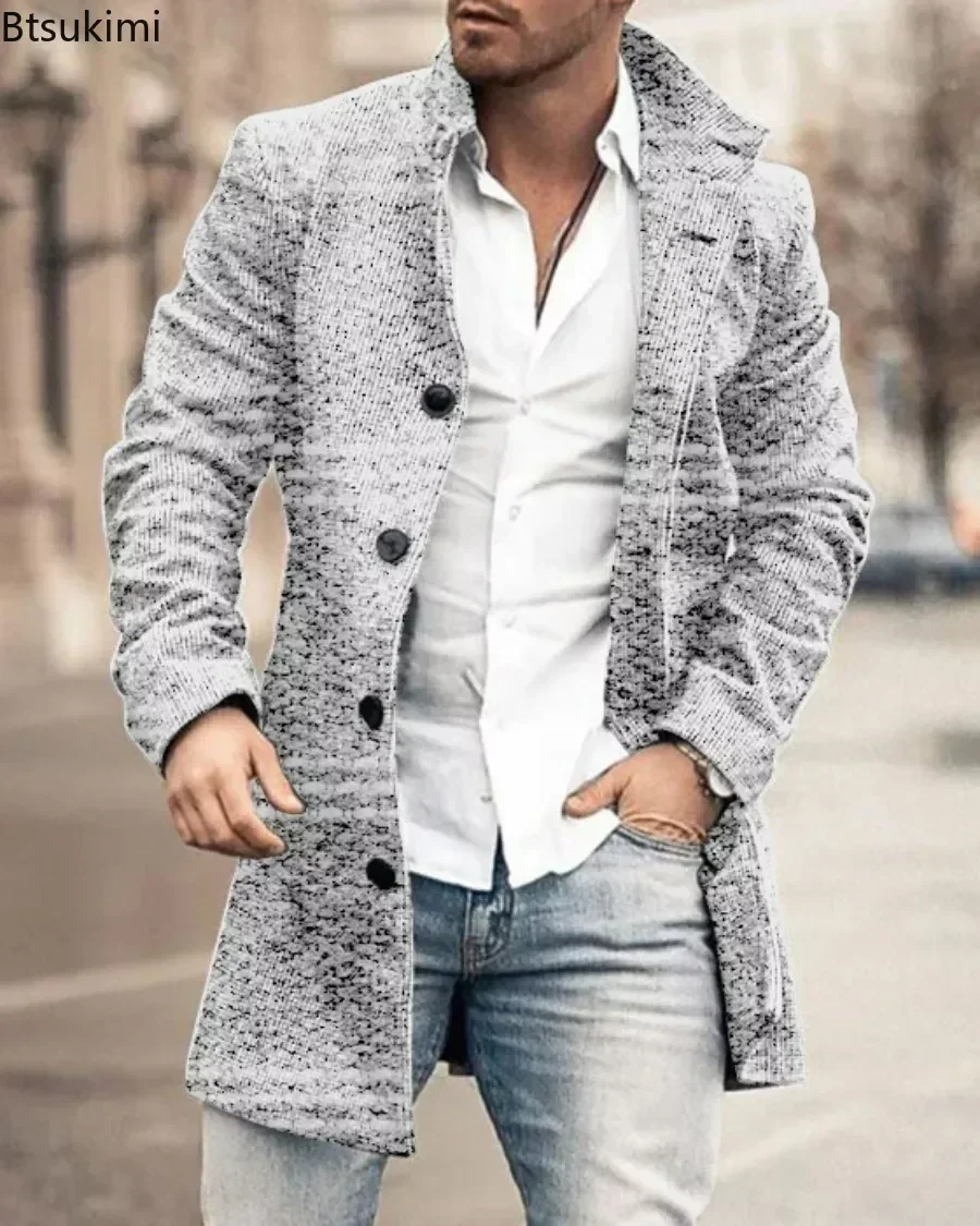 2025 Men's Casual Wool Blends Jacket Plaid Print Long Sleeve Buttoned Jackets Coats Tops Male Warm Outerwear Long Coats Men 4XL