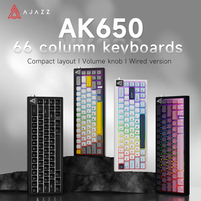 

Ajazz Ak650 Wired Mechanical Keyboard Volume Knob Gasket Structure Full Key Hot Swappable Full-Color Rgb Effect Game Keyboards