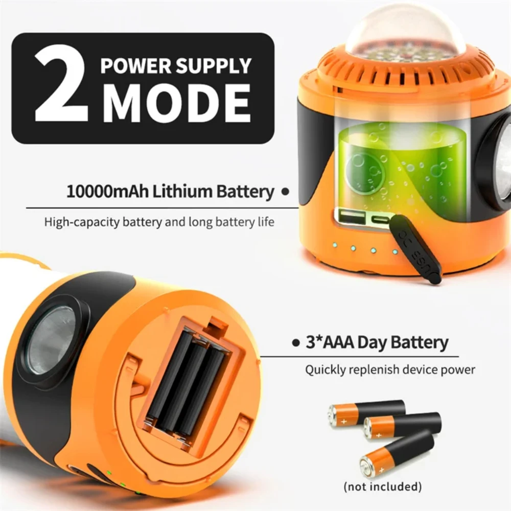 Luce da campeggio ricaricabile da 10000 mAh Batteria ultra lunga durata Lanterna portatile 12 modalità di illuminazione Luci da lavoro di emergenza Power Bank