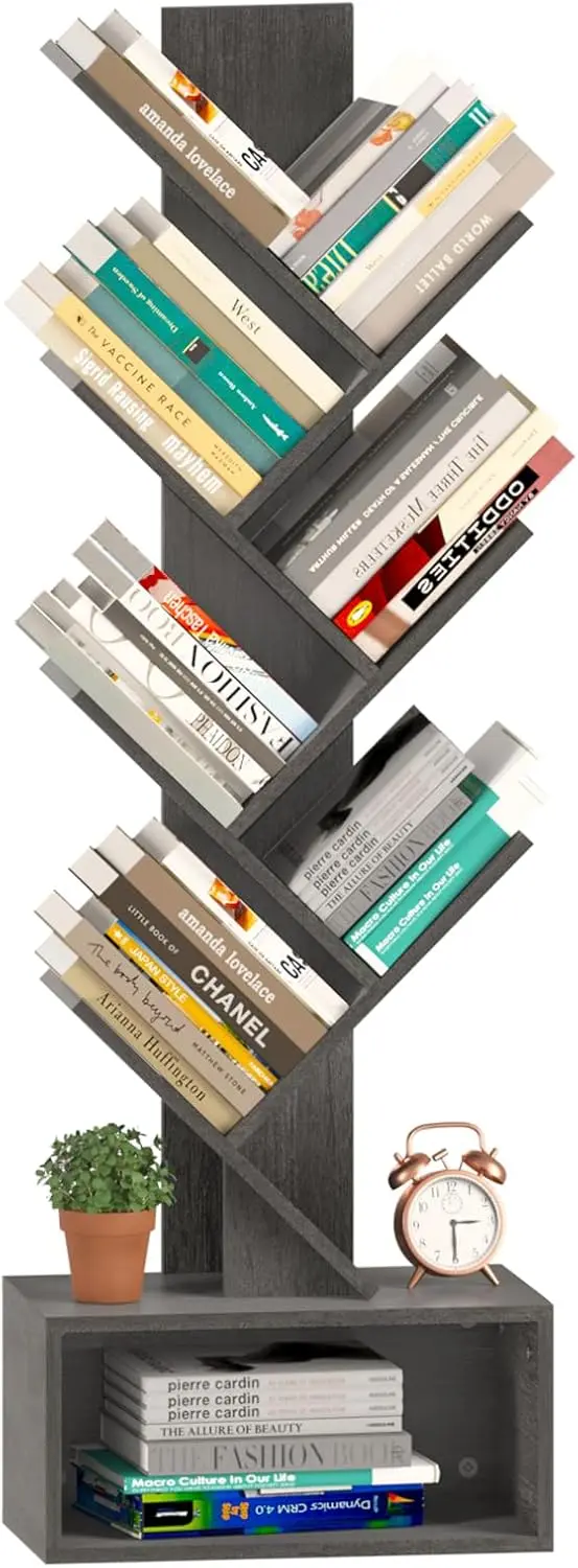 

Напольный книжный шкаф в стиле ретро с 6 полками, высокая деревянная стойка для хранения книг, компакт-дисков, фильмов - темно-серый