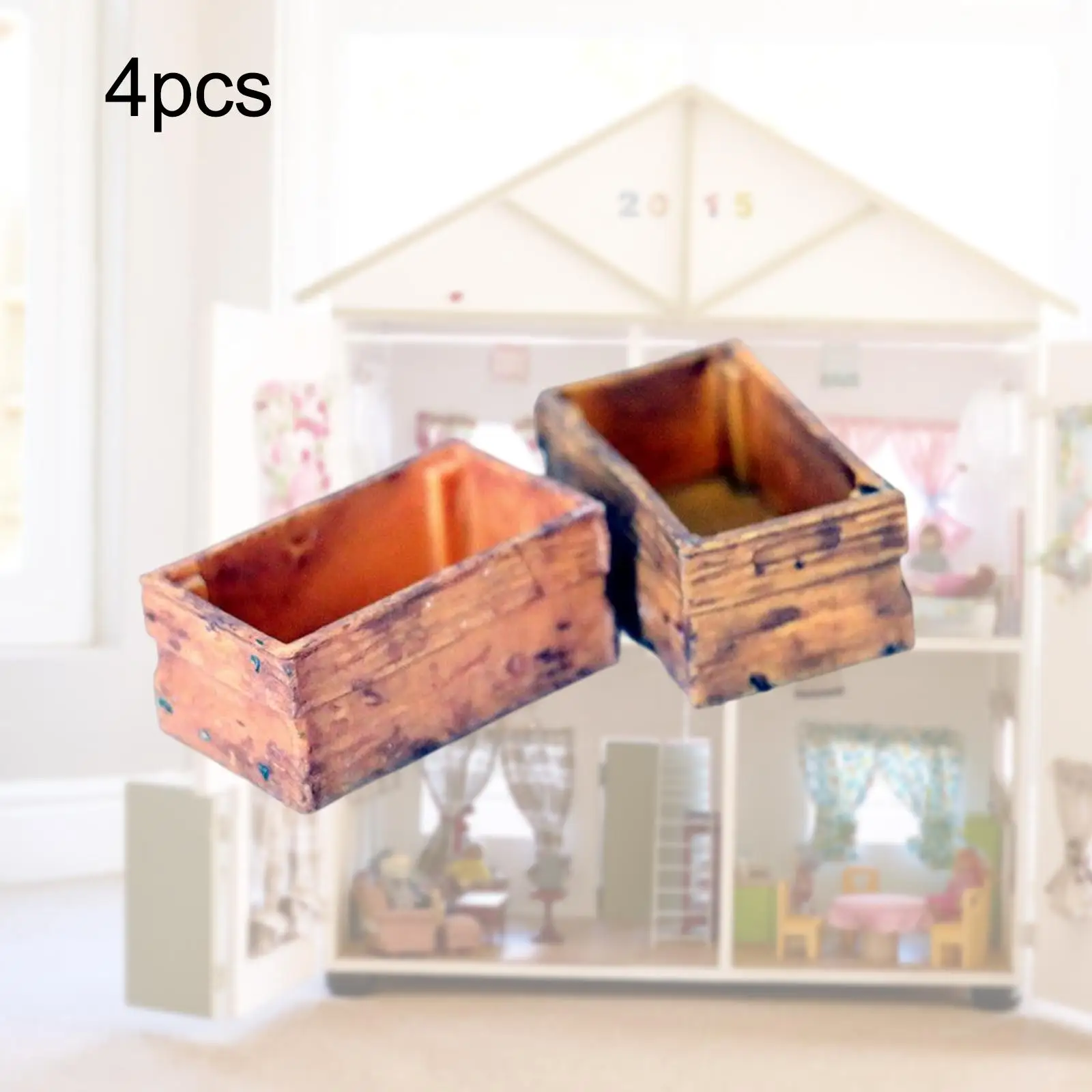 4 Pieces Dollhouse Wooden Box Cake Shop Accessory for Holiday Gifts