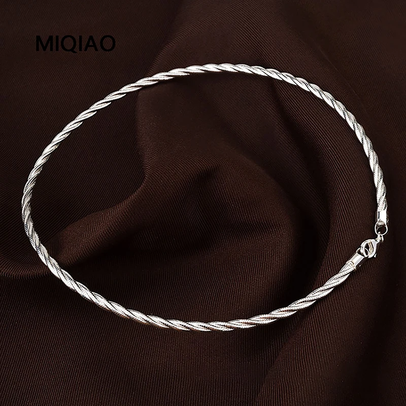 MIQIAO Italy Torques 925 Sterling Silver Necklace Chain Three Strand Weaving Jewelry Female Necklace Choker 40 45CM