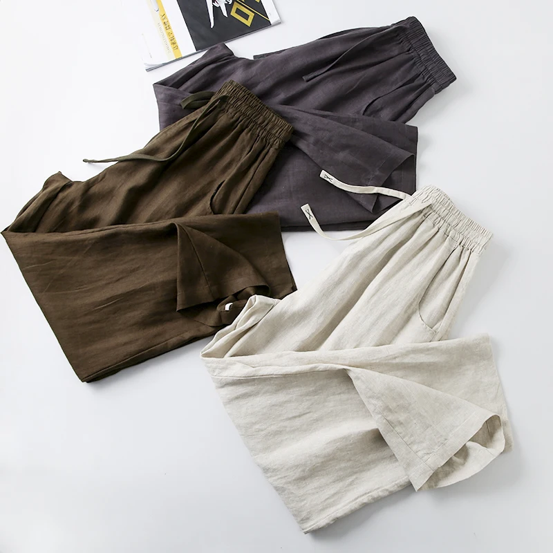 

Summer Linen Pants Men's Thin Loose Breathable Cucumber Harlan Casual Linen Pants Natural Washed Lightweight High Waist Long ...