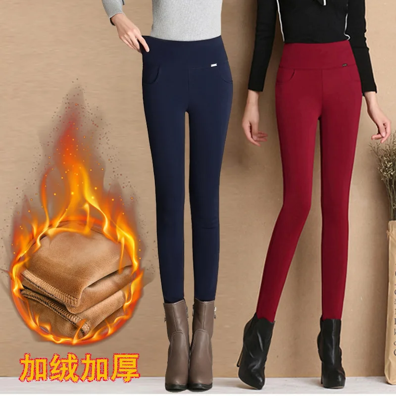 Super Warm Winter Pencil Pants Women Big  Thicken Fleece Lined Slim Pantalones High Waist Office Lambwool Fluff Leggings