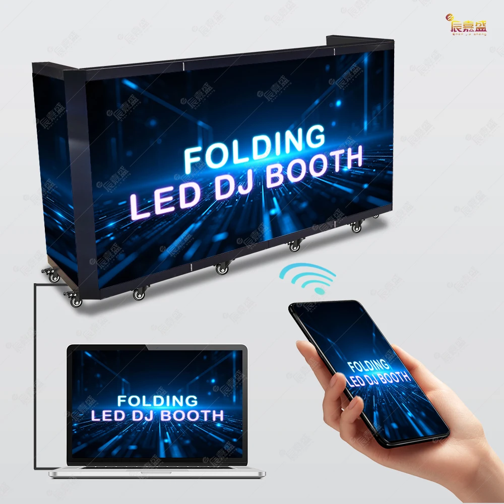Custom Portable Cabina TV Video Wall Mesa Facade Curved Desk Podium Stand Six Foldable LED DJ Booth Console Table Display Screen view 4