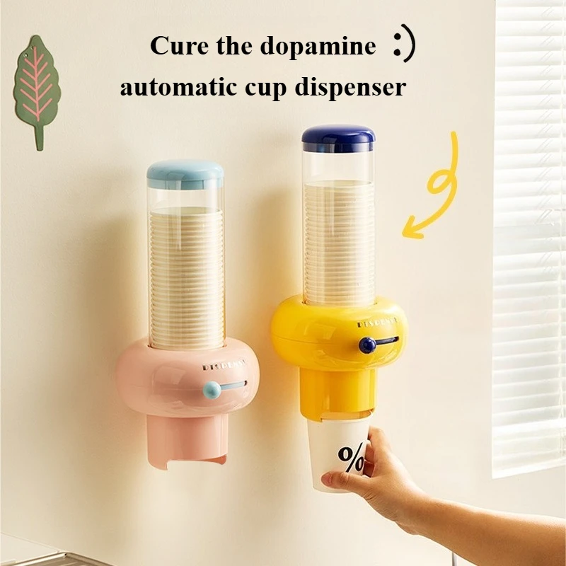 Dopamine Automatic Cup Picker - One-time Cup Hanger with Creative Design No Hole Drilling Wall-Hanging Paper Cup Rack