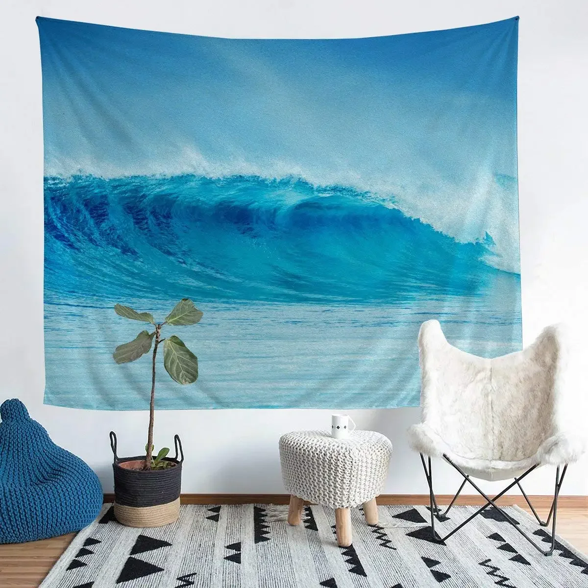 Blue Sea Waves Landscape Tapestry Cool Summer Nature Simple Aesthetic Tapestry Wall Hanging Decor for Bedroom Living Room Dorm