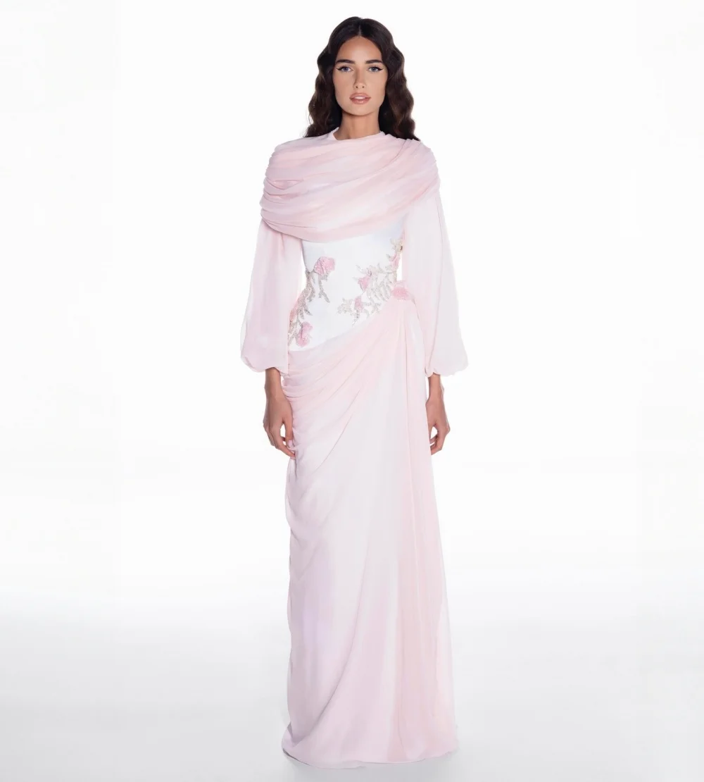 Maßgeschneidertes Damen-Abendkleid mit Applikationen, O-Ausschnitt, Falten, lange Kleider, maßgeschneidert für besondere Anlässe, hochwertiges Hochzeits- und Partykleid