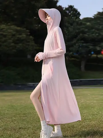 2025 여성 여름 신상 롱 아이스 실크 전기 자동차 라이딩 전신 자외선 차단 의류