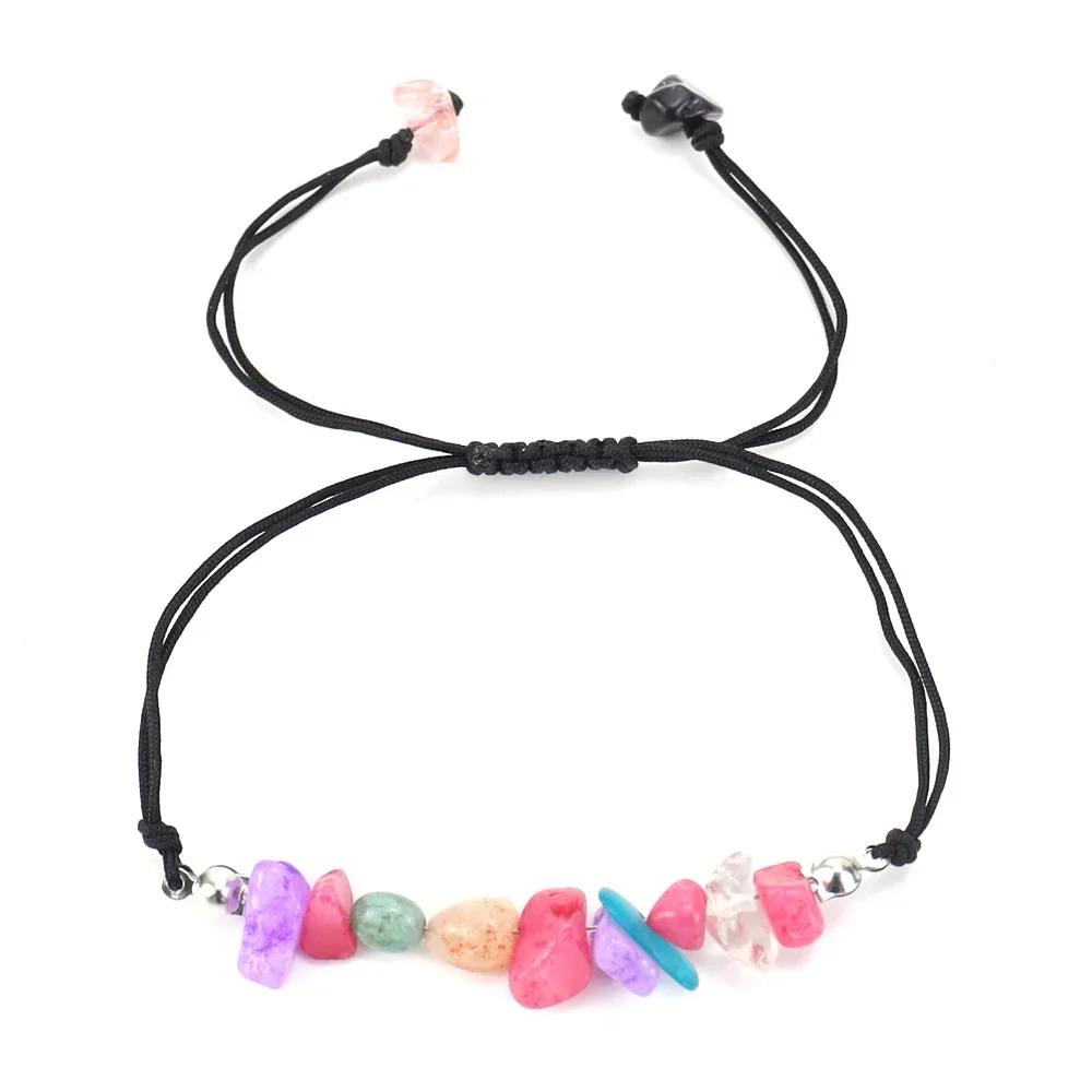 قوس قزح اللون غير النظامية حجر حبل سوار عين النمر حجر العقيق الأحمر جديلة سوار للرجال والنساء