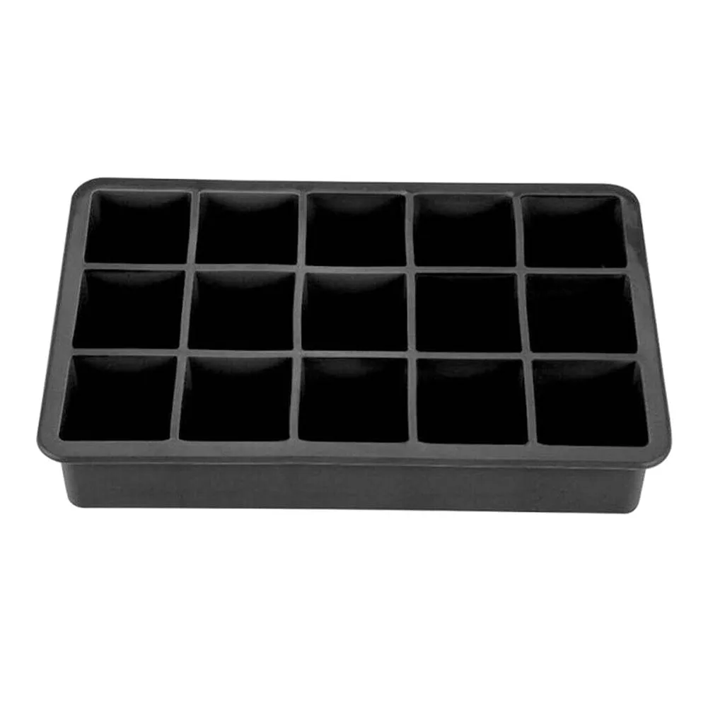 15 Grids - Silicone Ice Cube Tray Large Mould Mold Giant DIY Maker Square Mould  Black square without cover