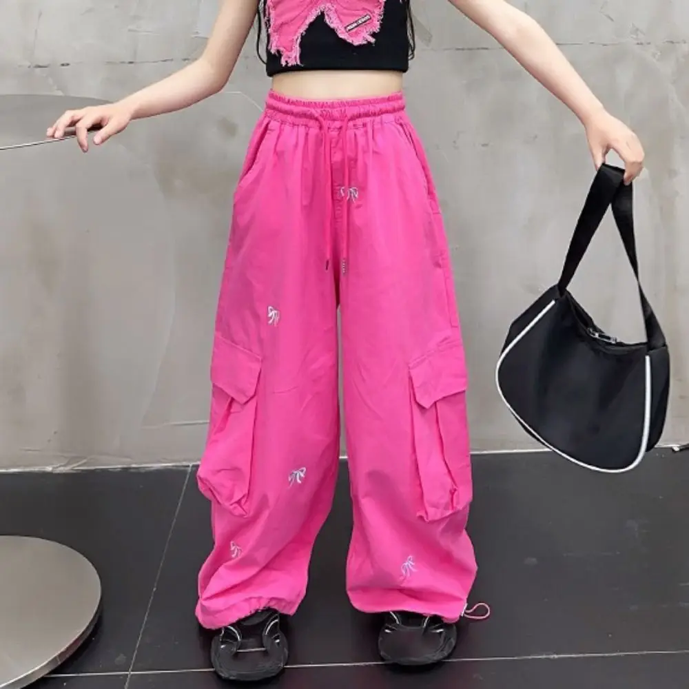 

Fashion Embroidered Baggy Cargo Pants Multi Pockets Wide Leg Sweet Bow Pants High Waist Joggers Y2k Pants Girl Streetwear