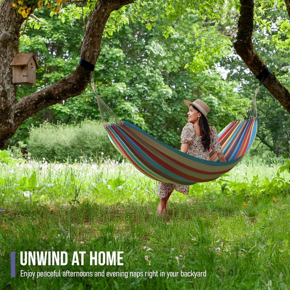 Extra-Long Two Person Portable Hammock Bed for Indoor or Outdoor Use with Rope and Pouch