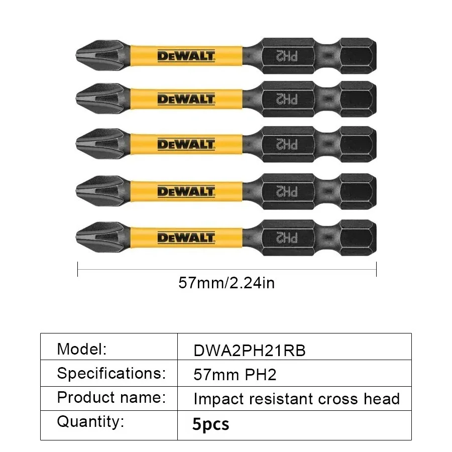 DEWALT PH2 Phillips Bit 57 mm Schlagschrauber Elektrobohrer Bits Elektrowerkzeug-Zubehör 1/5 Stück DWA2PH21RB – Detail 7