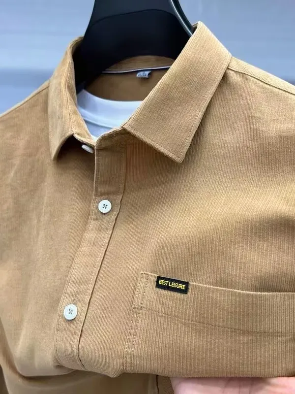 

Мужская вельветовая верхняя одежда Long Sve irt в винтажном клетку Busin ket весенне-осенняя верхняя одежда Faion Urban Sle дышащая повседневная одежда