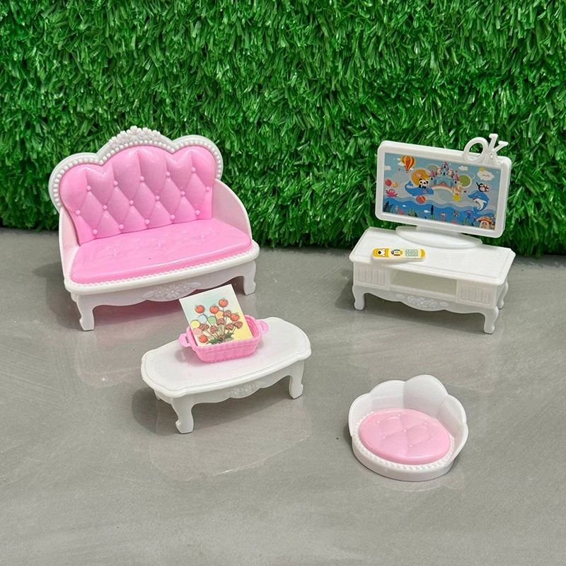 Conjunto de móveis em miniatura modelo para casa escala 1:12, sofá, TV, mesa de centro, ideal para decoração e brincar de casa de bonecas