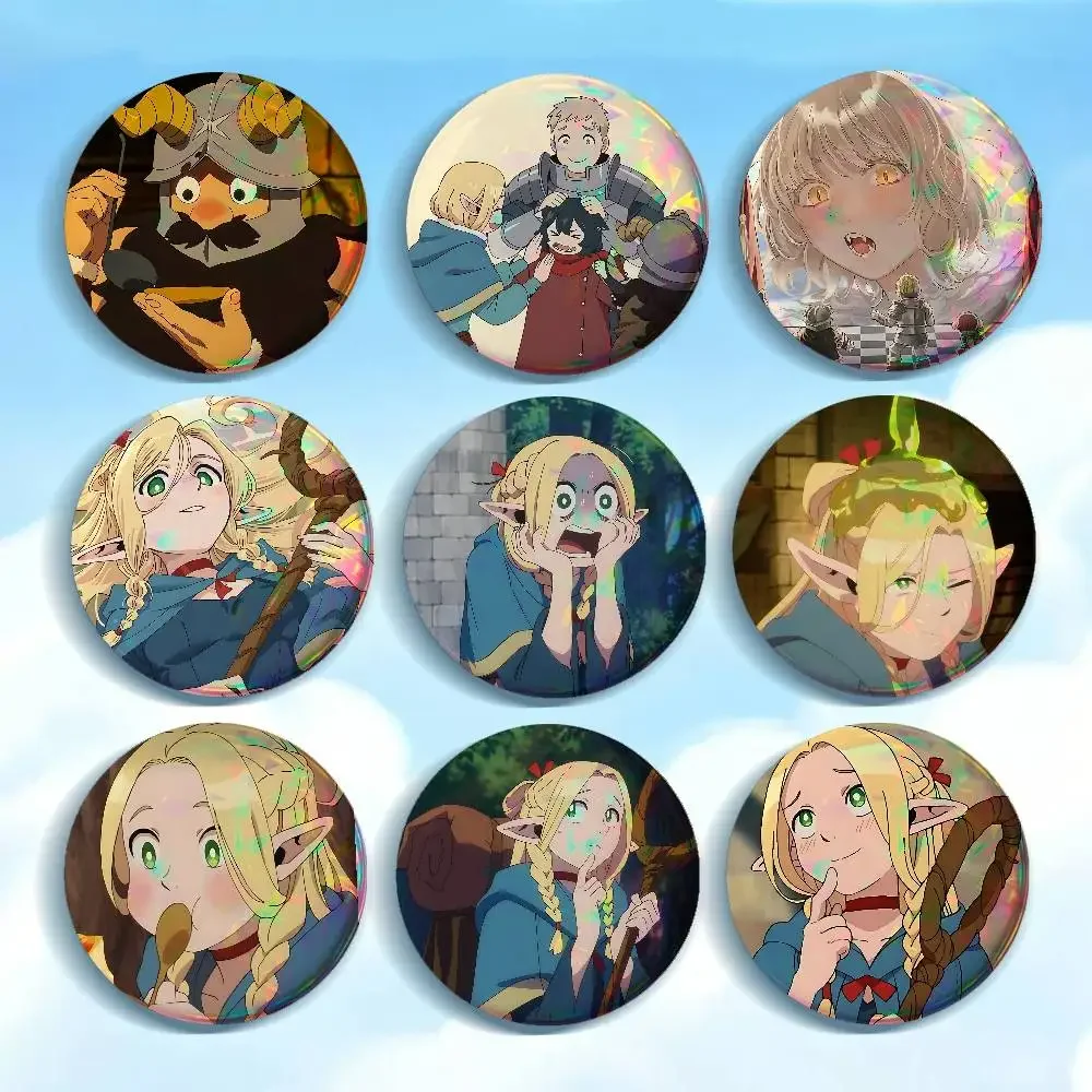 Anime Delicious In Dungeon For Badge Laser Holographic Custom Badge Image Metal Lapel Brooch For Clothing Backpack Decorative