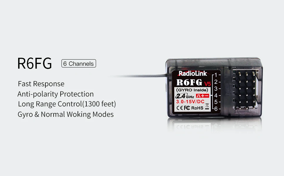 Radiolink RC-Empfänger R6FG 6-Kanal 2,4G HV Servo RX mit Gyro Langstreckensteuerung für RC-Auto Boot Sender RC4GS RC6GS V2 V3 – Detail 1