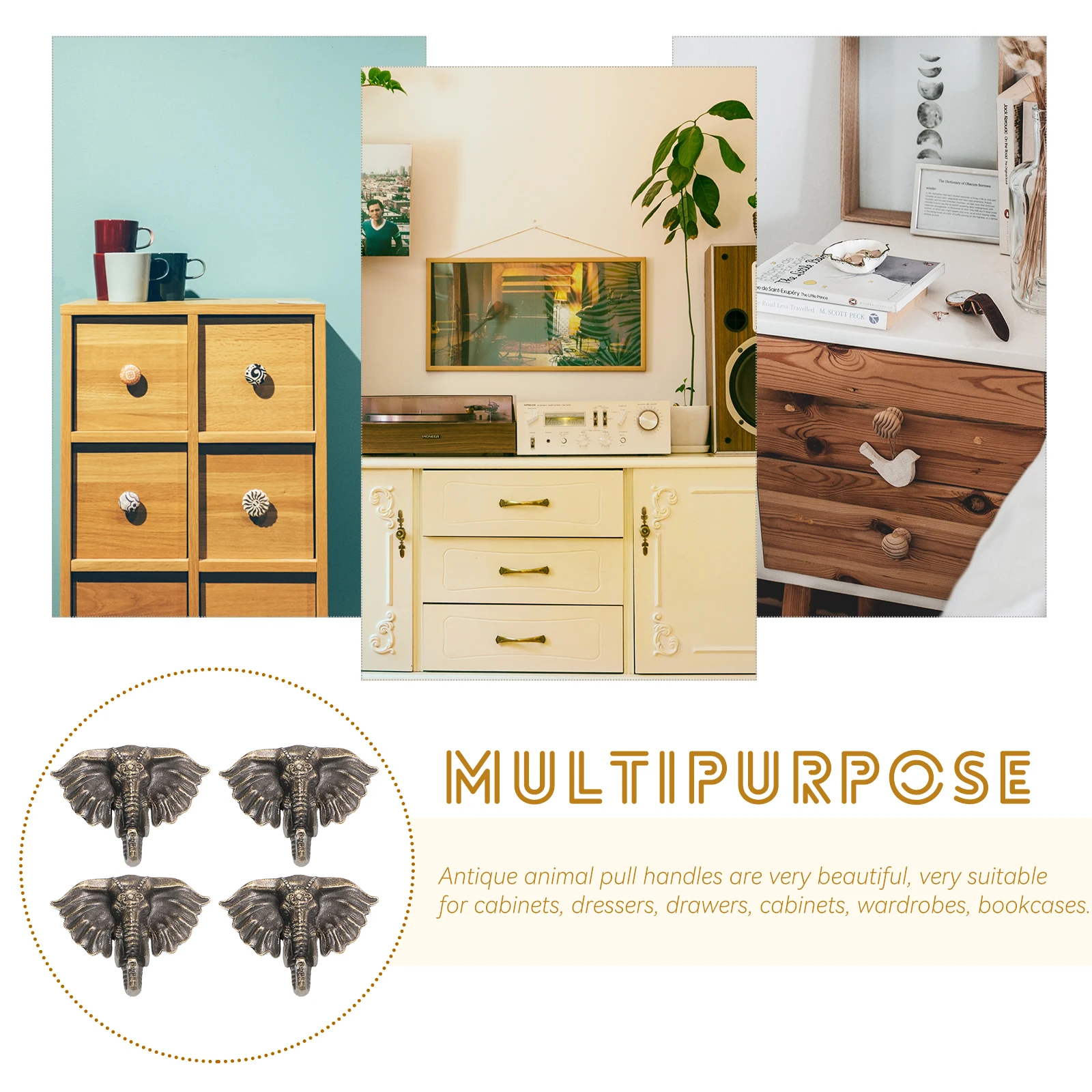 

10Sets Animal Head Drawer Pull Handles Zinc Alloy Vintage Cabinet Knobs for Kitchen Bathroom Dresser Wardrobe Retro Furniture