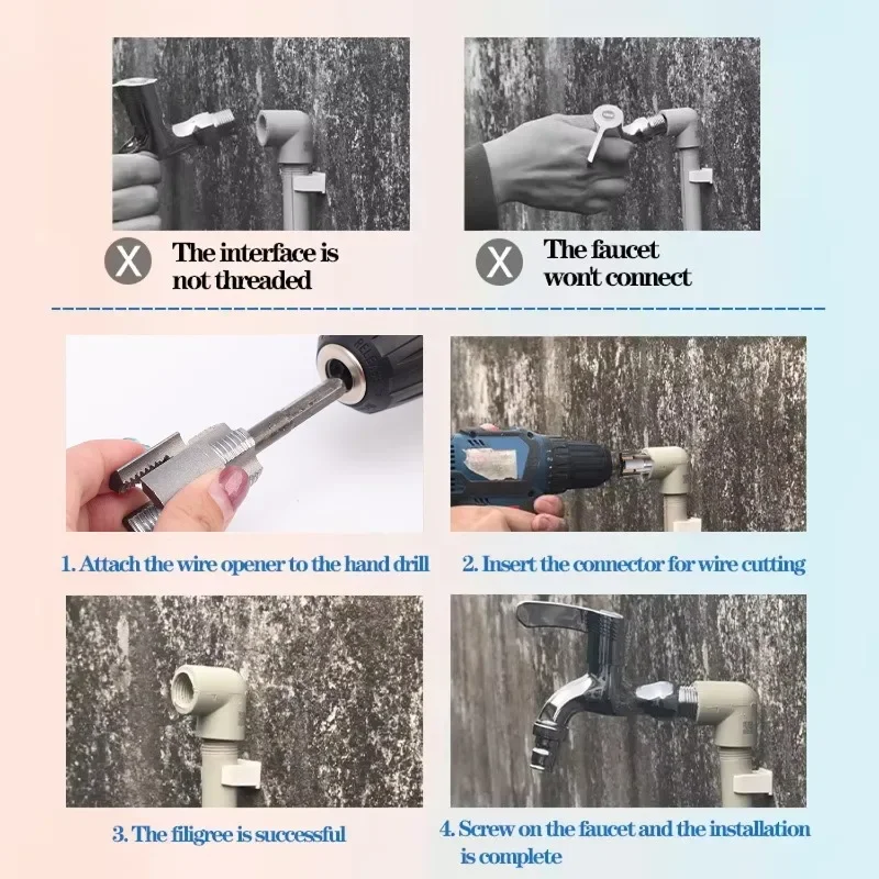 Universal Water Pipe Inner Hole Opener Electric Drill Hexagonal PVC Pipe Threader Maker Kit Detachable Double Head Tapping Tool