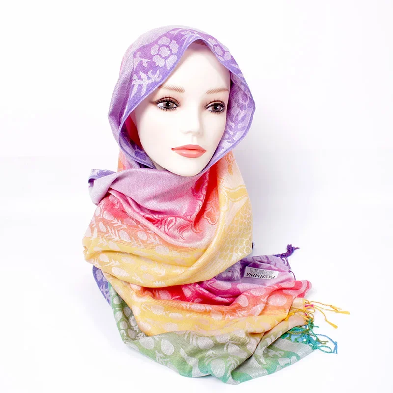 Long Cotton Shawl for Female Jacquard Peacock Scarf Artistic Retro and Artistic Female Hijabs Islamic Clothing New