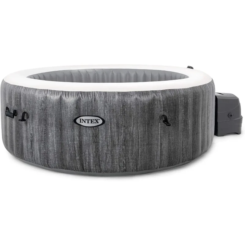 Bañera de hidromasaje inflable para 4 personas, 140 chorros de burbujas y luces LED, spa portátil gris