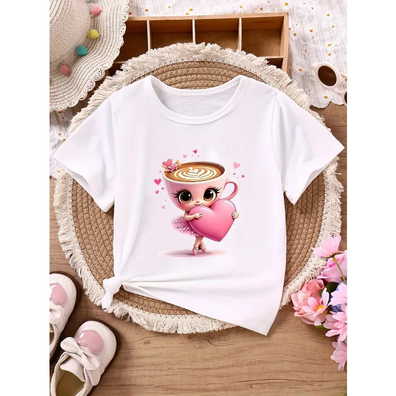 2026 جديد راقصة الباليه كابتشينا الأطفال عادية قصيرة الأكمام تي شيرت مع الحروف الذهبية الكرتون راقصة الباليه كابتشينو طباعة #4