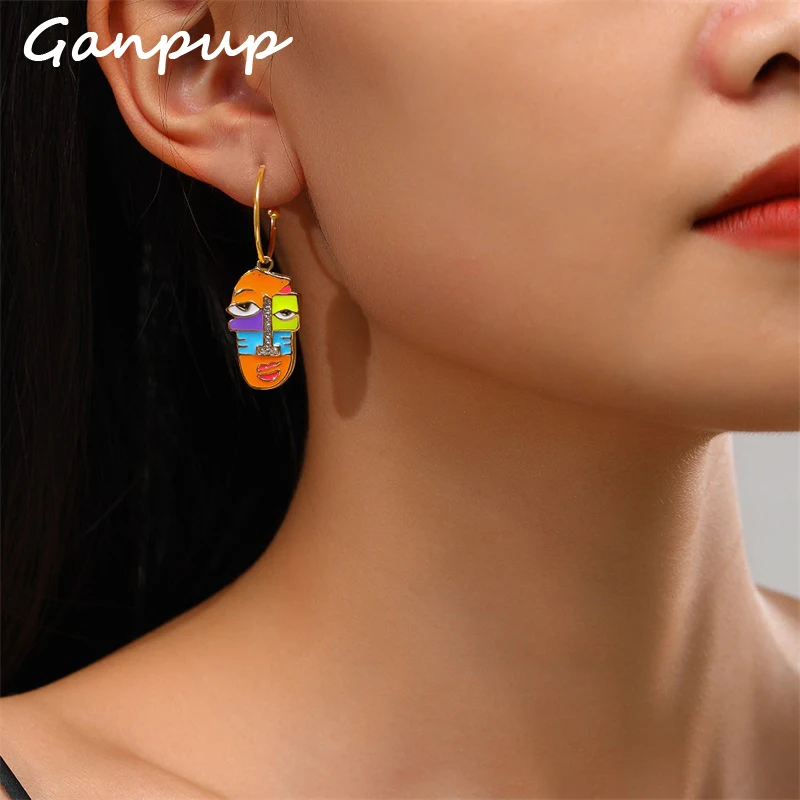 

GANPUP 316l Stainless Steel Funny Cartoon Portrait Dangle Earrings 18k PVD Plated Fashion Holiday Jewelry Waterproof Gift Women