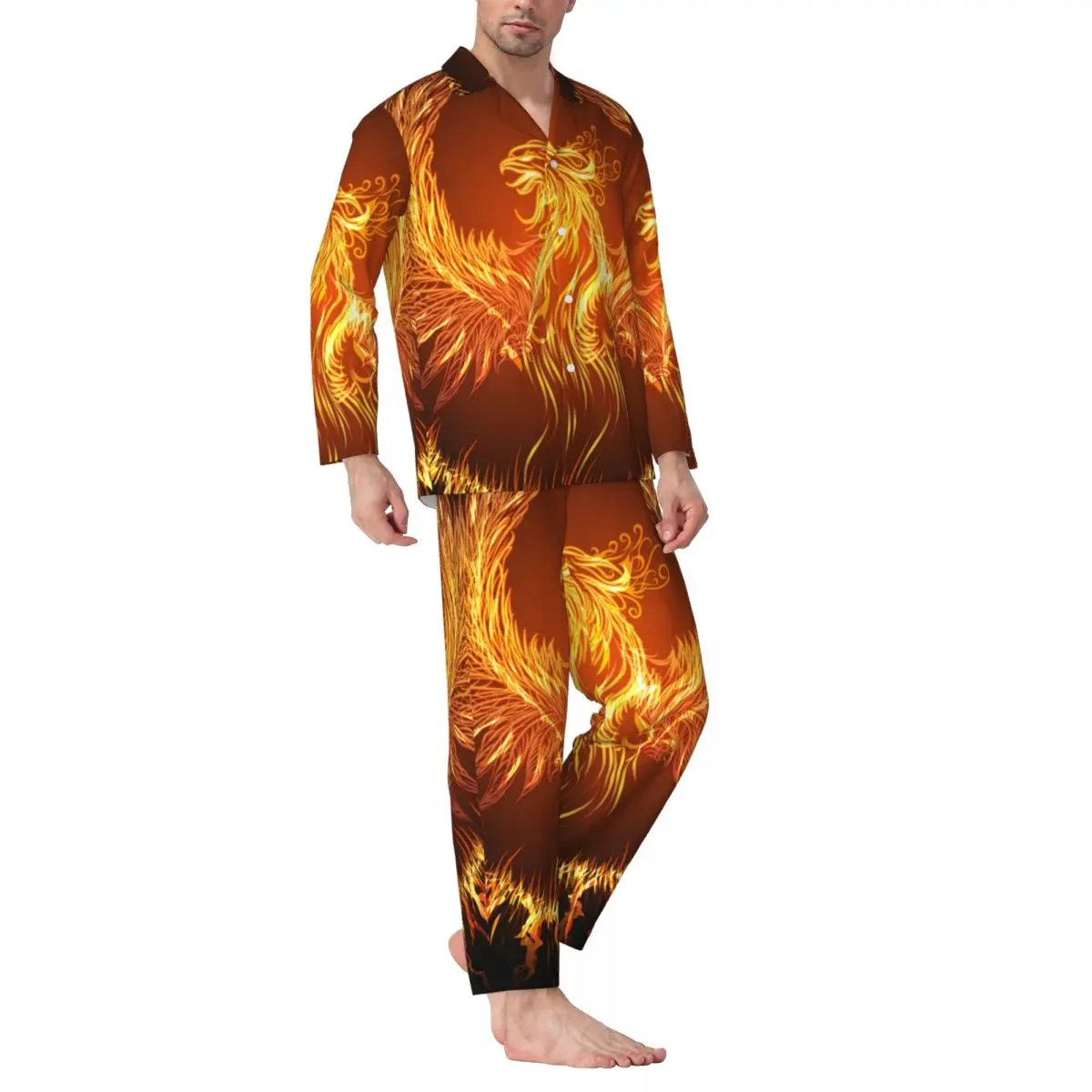 Pyjama Phoenix à manches longues pour hommes, olympiques de maison circulaires, automne et hiver