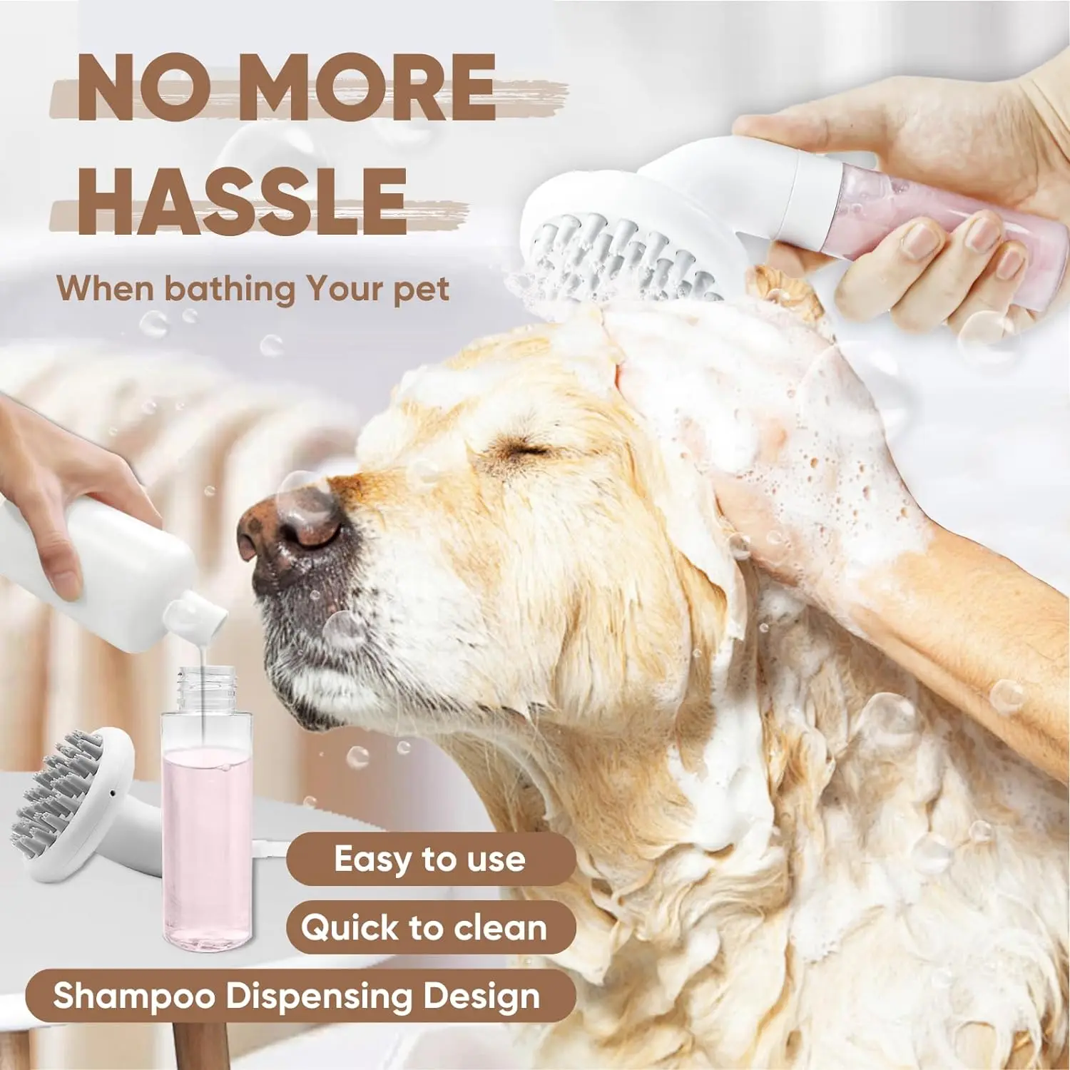 

Dog 3 in1 Bath BrushDog Shampoo Brush Soft Silicone Dog Brush for Pet Grooming Washing Soap Brush 36 Clean Massage Brush Head