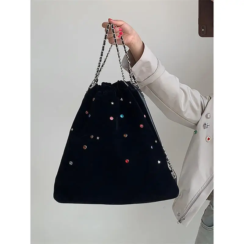 Borsa a mano Vintage pieghettata di grande capacità catene moderne Bolsas a spalla per pendolari zaino con applicazioni di paillettes squisite per le donne