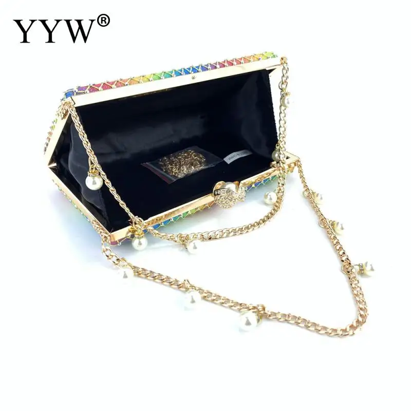 Women Fashion Diamonds Rhinestone Clutches Retro Pearl Chain Ladies Shoulder Bags Shiny Small Crossbody Bags Female Handbags