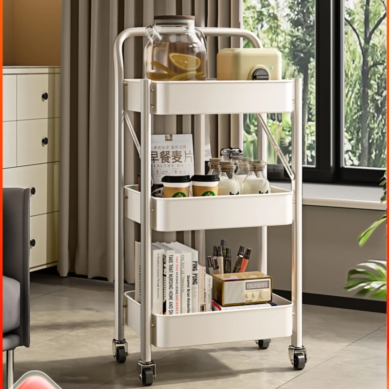 

Folding trolley storage, floor to floor, multi-level mobile kitchen snack rack, bathroom