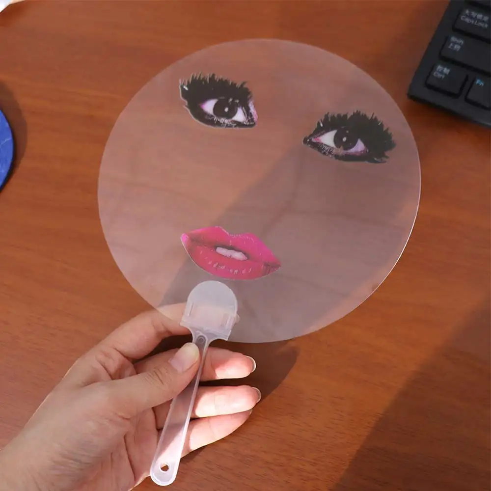 

Portable Exaggerated Transparent Hand Fans Long Eyelashes PVC Printed Red Lips Hand Fan With Make Up Funny Printing Fan
