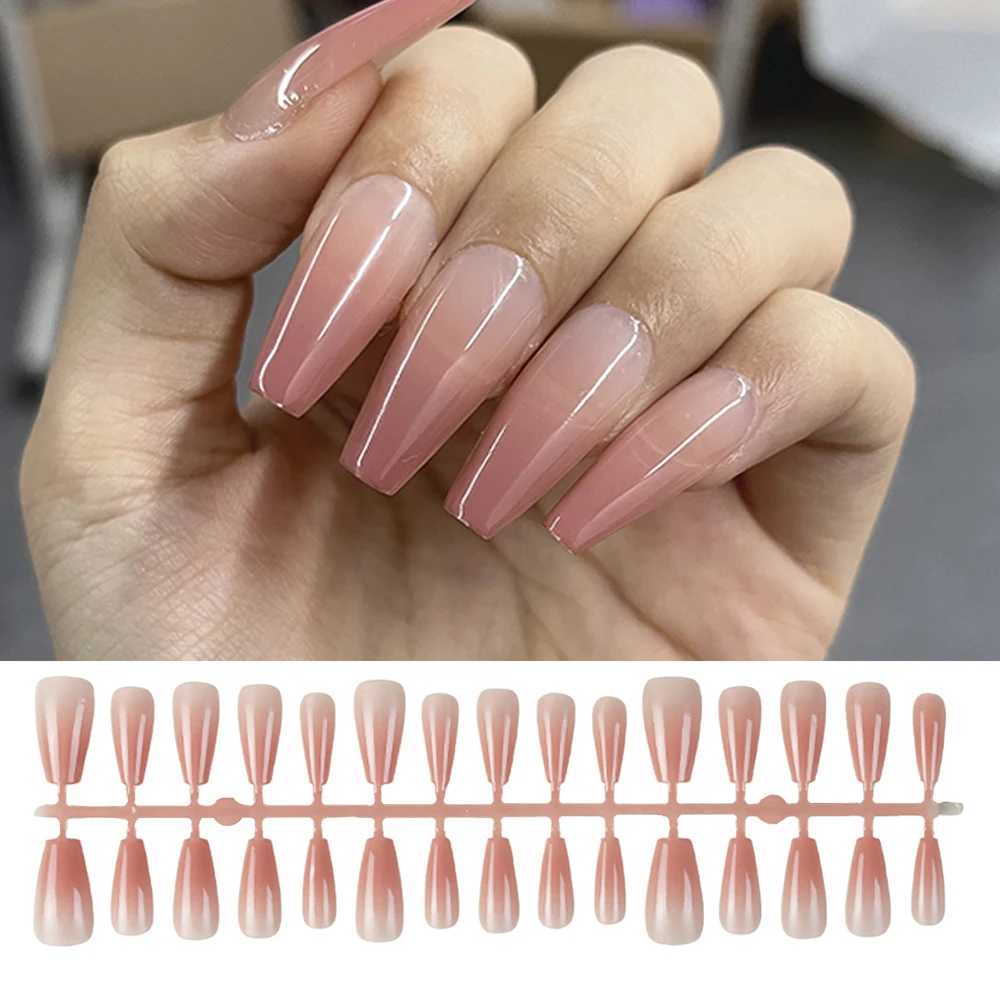 30pcs Ombre Aura Blush Base Color Press on Nail Custom Handmade Semi-finished Product Can Stick Rhinestones Diy French Draw Line