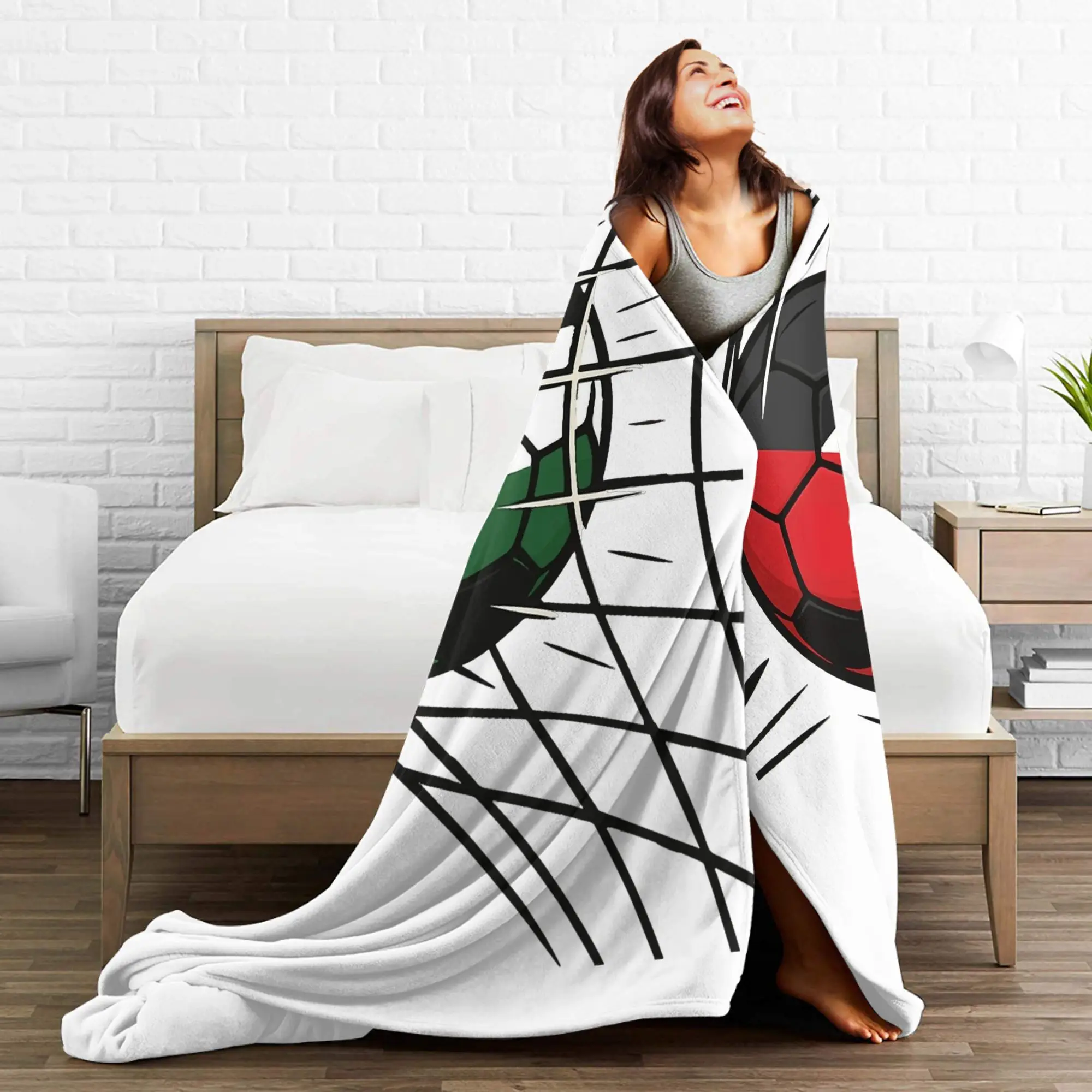 Palestinian Flag Soccer Plush Blankets Child  Flannel Throw Blanket For Outdoor Warm Customized Quality Bedspread Birthday Gift