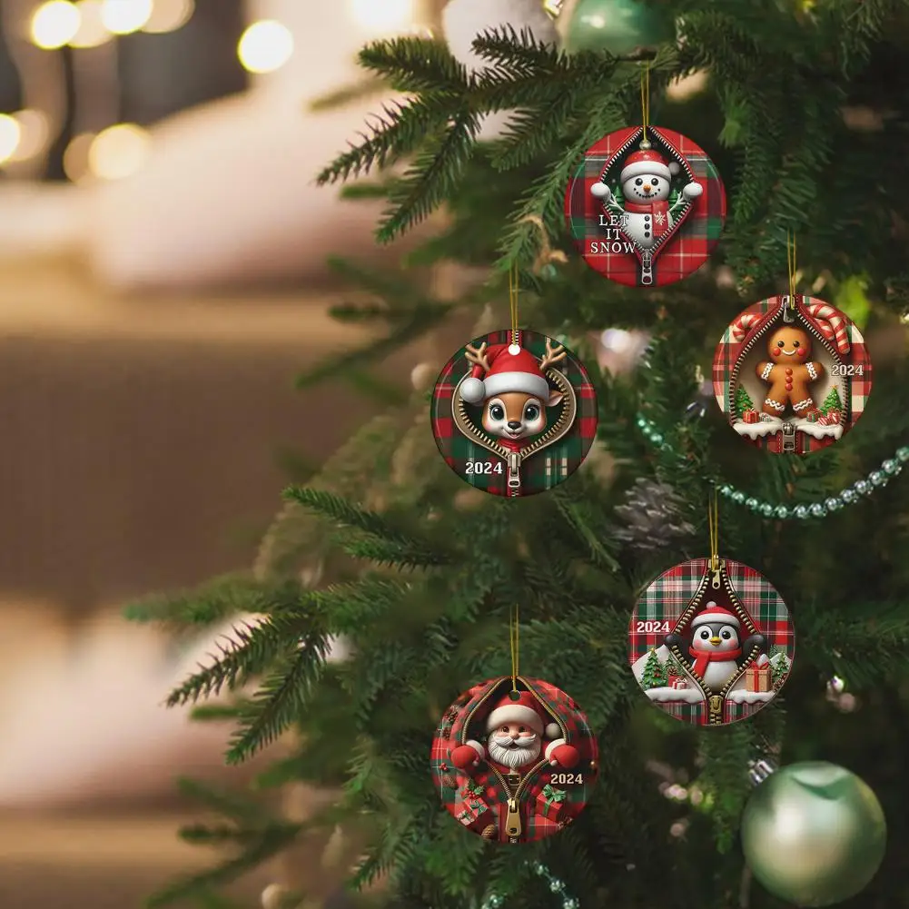

Christmas Hanging Ornament Flat Acrylic Santa Claus Zipper Decoration Festive Pendant For Christmas Tree Winter Party Decor