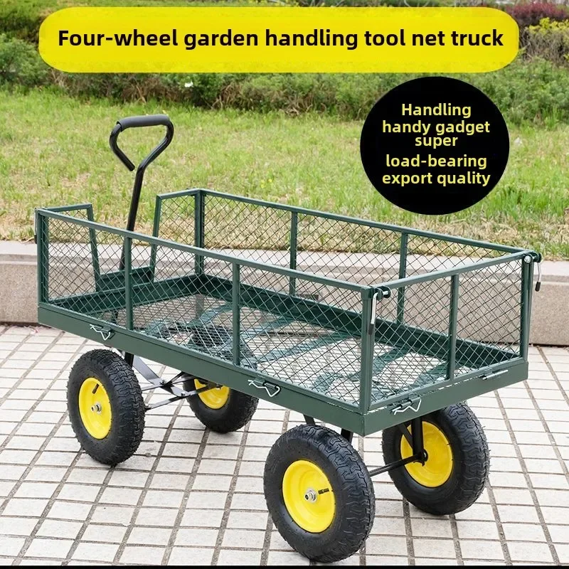 Four-wheeled trailer Pull trolley Flat truck Network car Load truck Household bicycle trailer Lightweight