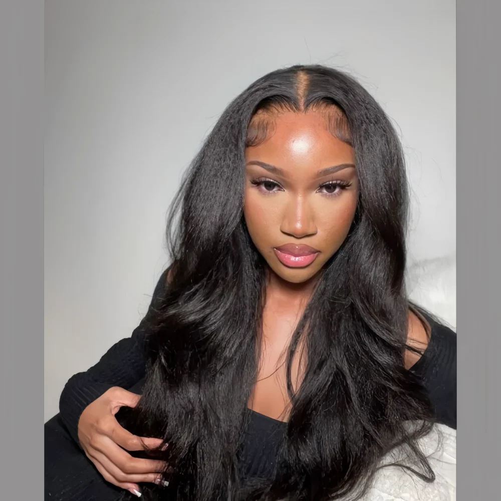 

Мягкий длинный 26-дюймовый яки волнистый натуральный черный парик фронта шнурка для женщин синтетические предварительно выщипанные бесклеевые детские волосы термостойкие