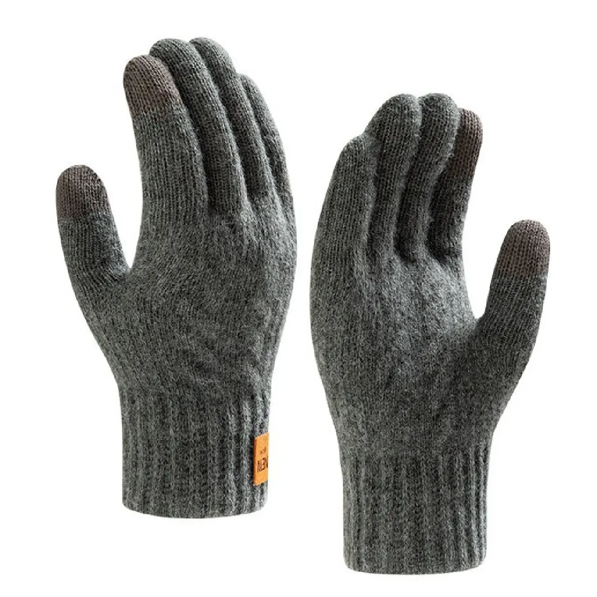 Gants chauds doublés en polaire pour femmes et hommes, tricotés avec câble noir, pour écran tactile d'hiver