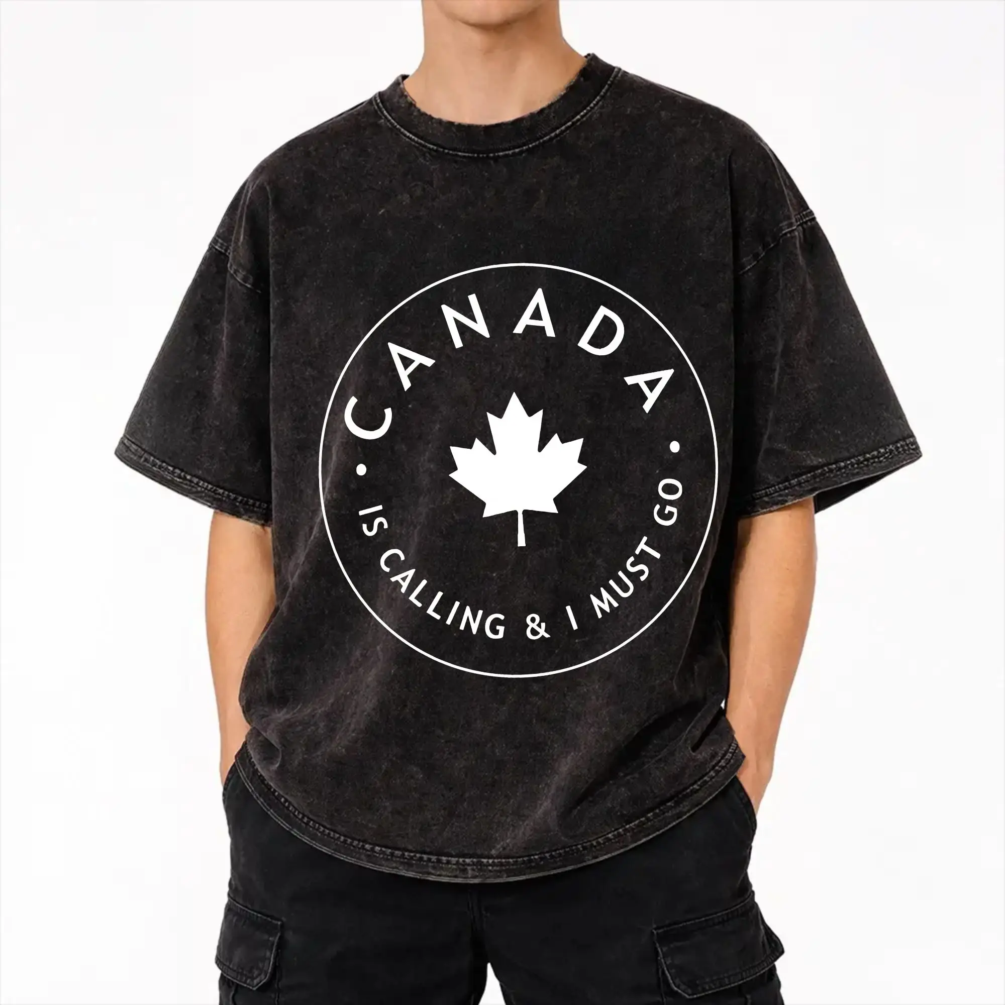Funny Canada Is Calling and I Must Go Flag  Merch Washed T Shirt Men Women Streetwear Hip Hop T-Shirt Summer  Tees Tops