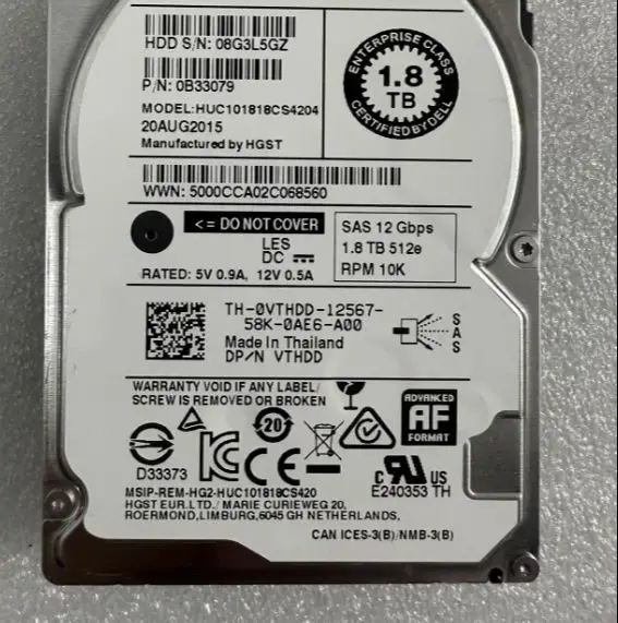 

For 1.8T VTHDD HUC101818CS4204 0VTHDD 10K 2.5-inch 12gb server hard disk