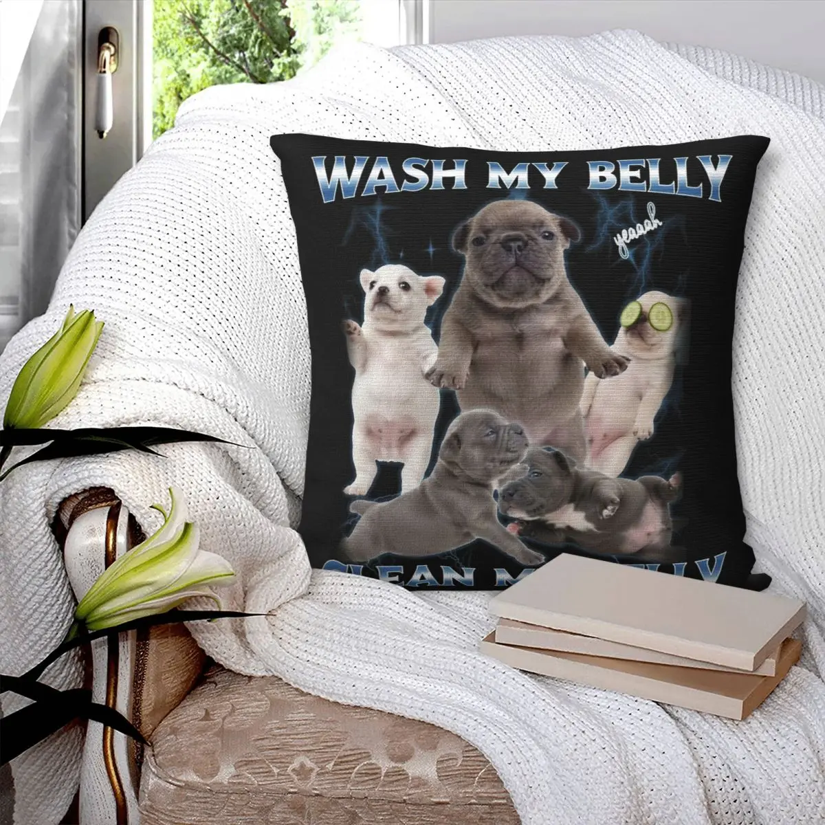 Pibble Dog Wash Clean My Belly Funny Meme Pillowcase Printing Fabric Cushion Cover Decorative Throw Pillow Case Cover Home