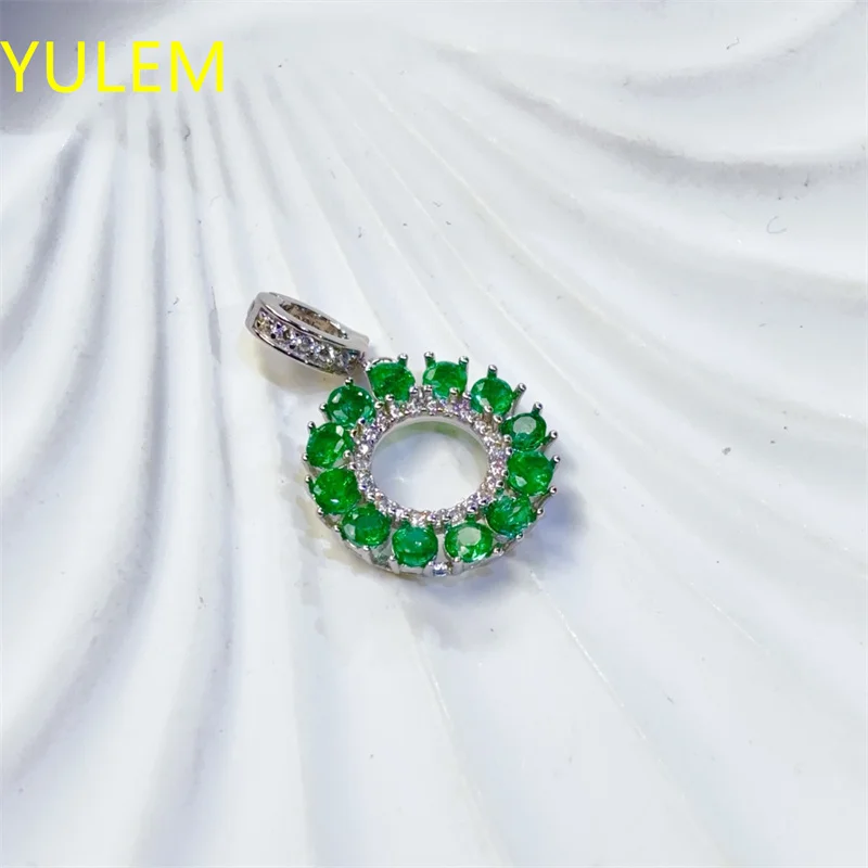 YULEM New Arrival 3X3MM Naural Emerald Round Stone Pendant Silver 925 for Daily Wear