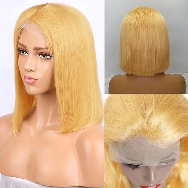 Wig depan renda pirang Bob rambut manusia sebelum dipetik dengan rambut bayi 13x4 Hd Wig depan renda untuk wanita Wig Bob pendek dengan kepadatan 180%