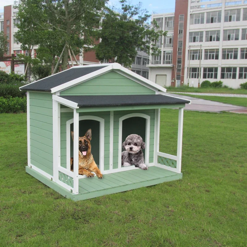 Dog House Outdoor Solid Wood Dog House Villa Balcony Large Sun and Rain Protection Outdoor  House Wooden Dog Cage