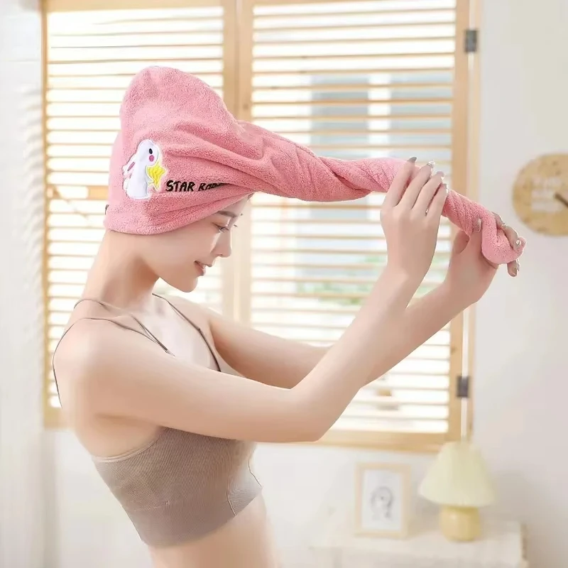 Dry Hair Towel Embroidered Coral Velvet Ladies Microfiber Soft Shower Cap Head Wrap Absorbent Fast Dry Ladies Head Towel